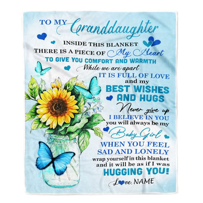 Personalized To My Granddaughter Blanket From Grandma Full Of Love Sunflower Butterfly Granddaughter Birthday Graduation Christmas Customized Fleece Blanket | siriusteestore