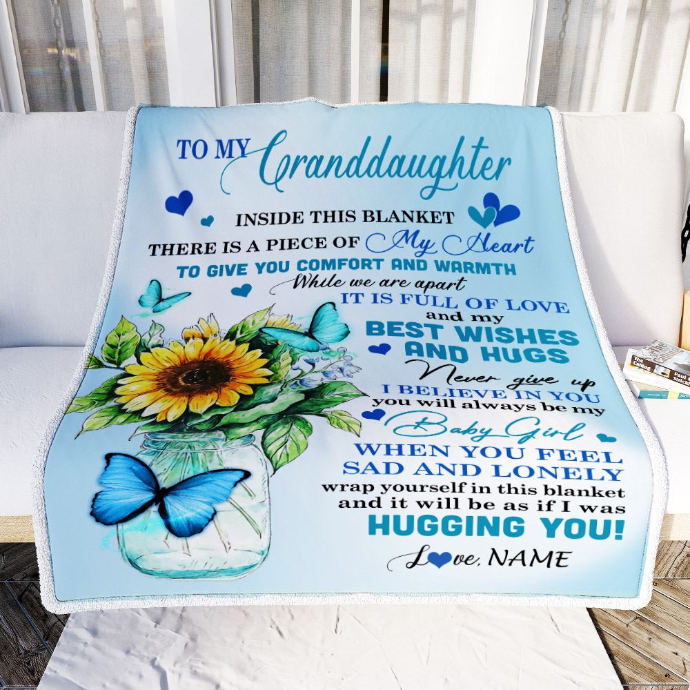 Personalized To My Granddaughter Blanket From Grandma Full Of Love Sunflower Butterfly Granddaughter Birthday Graduation Christmas Customized Fleece Blanket | siriusteestore