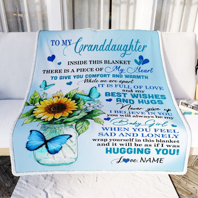 Personalized To My Granddaughter Blanket From Grandma Full Of Love Sunflower Butterfly Granddaughter Birthday Graduation Christmas Customized Fleece Blanket | siriusteestore