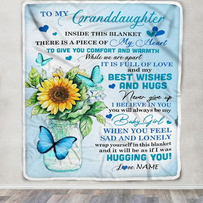 Personalized To My Granddaughter Blanket From Grandma Full Of Love Sunflower Butterfly Granddaughter Birthday Graduation Christmas Customized Fleece Blanket | siriusteestore