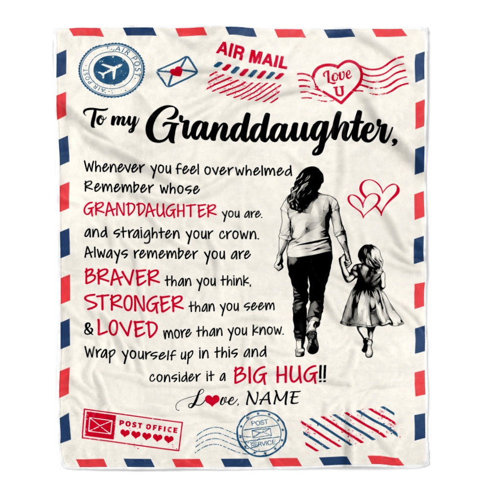 Personalized To My Granddaughter Blanket From Grandma Gigi Braver Stronger Loved Airmail Granddaughter Birthday Christmas Customized Fleece Throw Blanket | siriusteestore