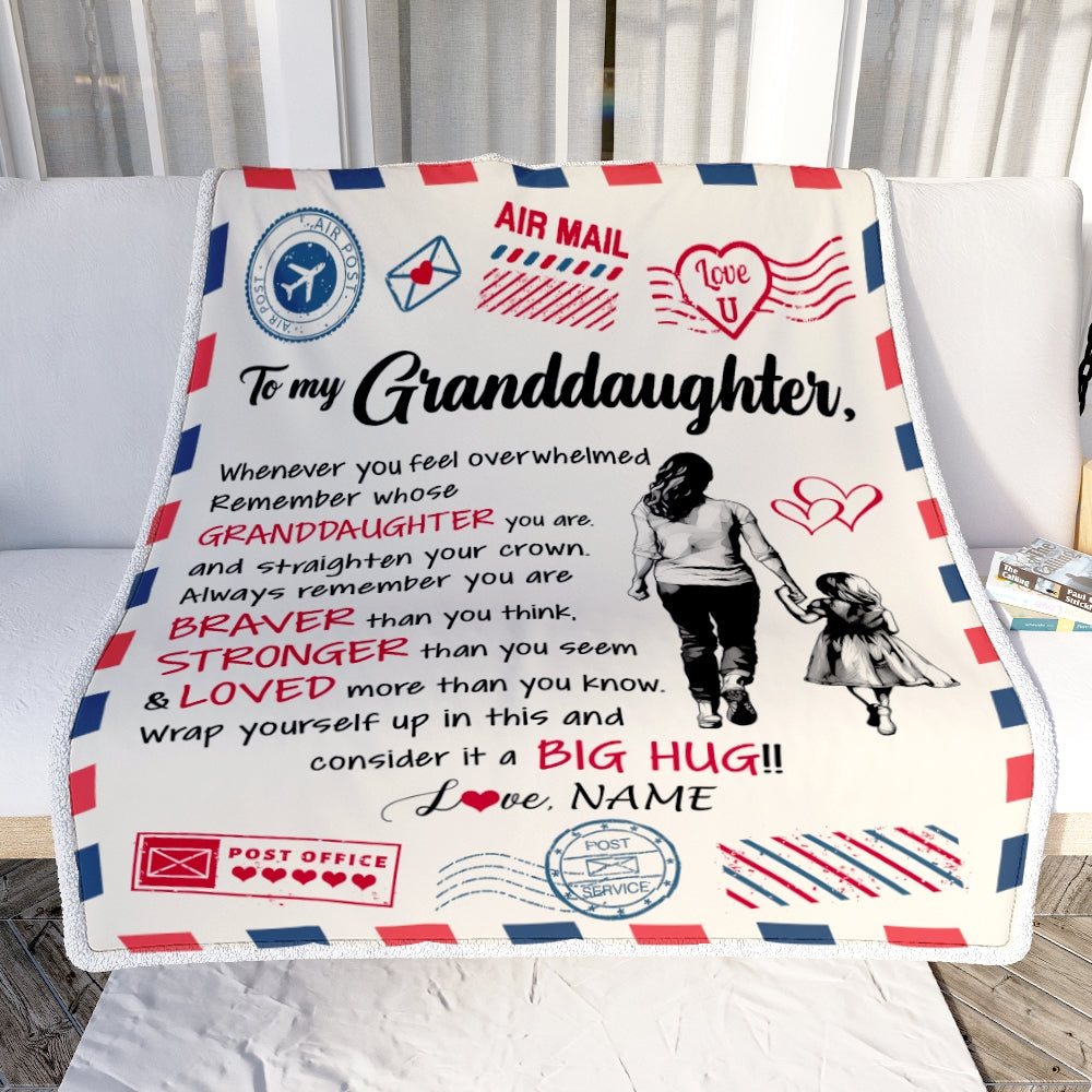 Personalized To My Granddaughter Blanket From Grandma Gigi Braver Stronger Loved Airmail Granddaughter Birthday Christmas Customized Fleece Throw Blanket | siriusteestore