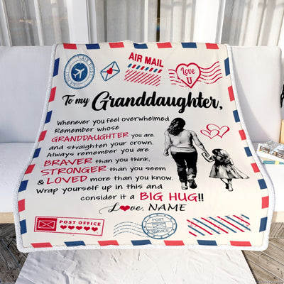 Personalized To My Granddaughter Blanket From Grandma Gigi Braver Stronger Loved Airmail Granddaughter Birthday Christmas Customized Fleece Throw Blanket | siriusteestore