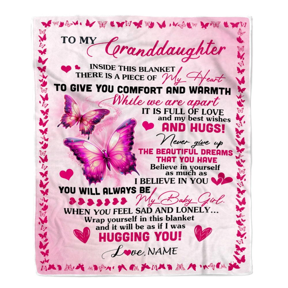 Personalized To My Granddaughter Blanket From Grandma Gigi Butterfly Inside This Blanket Granddaughter Birthday Christmas Customized Fleece Throw Blanket | siriusteestore