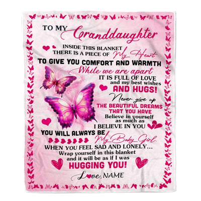 Personalized To My Granddaughter Blanket From Grandma Gigi Butterfly Inside This Blanket Granddaughter Birthday Christmas Customized Fleece Throw Blanket | siriusteestore