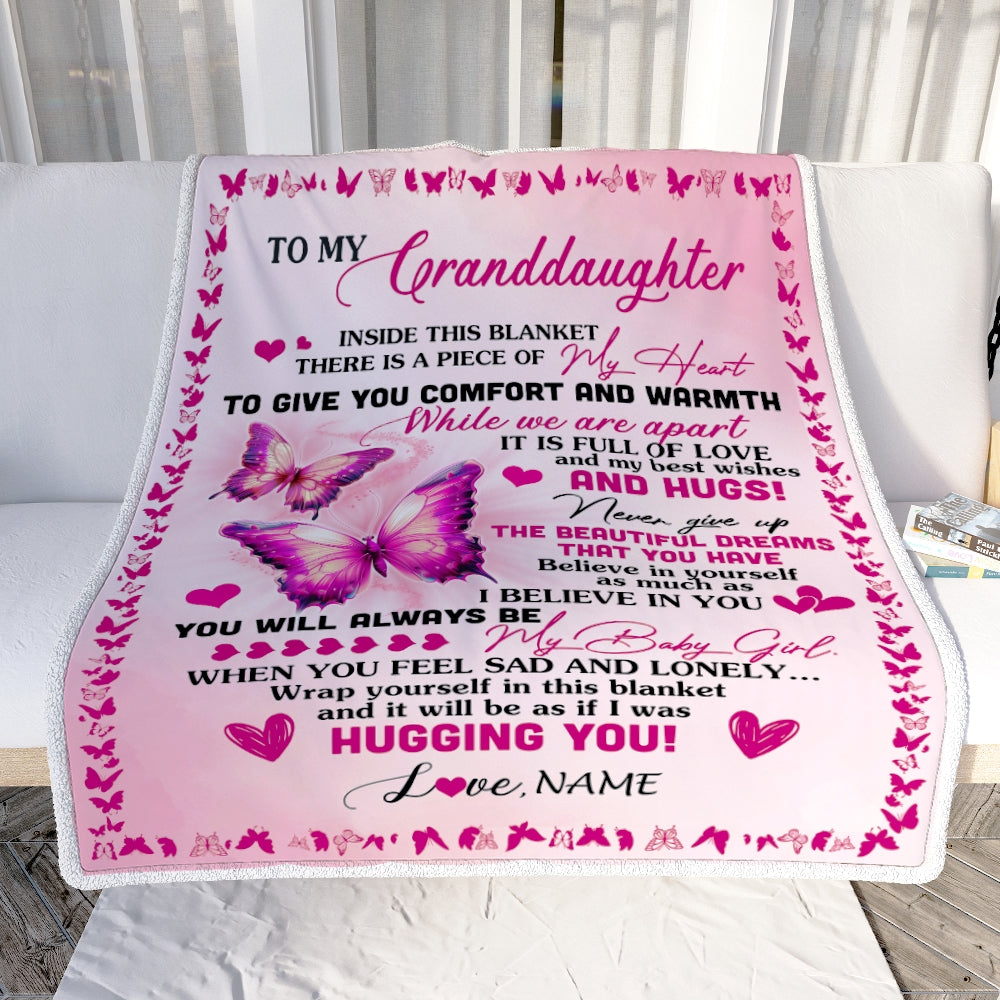 Personalized To My Granddaughter Blanket From Grandma Gigi Butterfly Inside This Blanket Granddaughter Birthday Christmas Customized Fleece Throw Blanket | siriusteestore