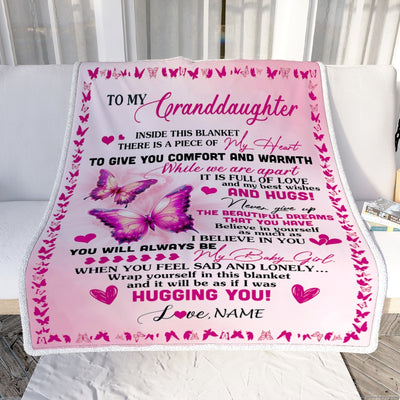 Personalized To My Granddaughter Blanket From Grandma Gigi Butterfly Inside This Blanket Granddaughter Birthday Christmas Customized Fleece Throw Blanket | siriusteestore