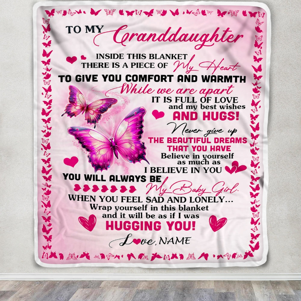 Personalized To My Granddaughter Blanket From Grandma Gigi Butterfly Inside This Blanket Granddaughter Birthday Christmas Customized Fleece Throw Blanket | siriusteestore