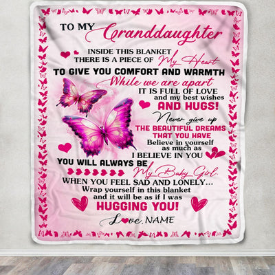 Personalized To My Granddaughter Blanket From Grandma Gigi Butterfly Inside This Blanket Granddaughter Birthday Christmas Customized Fleece Throw Blanket | siriusteestore