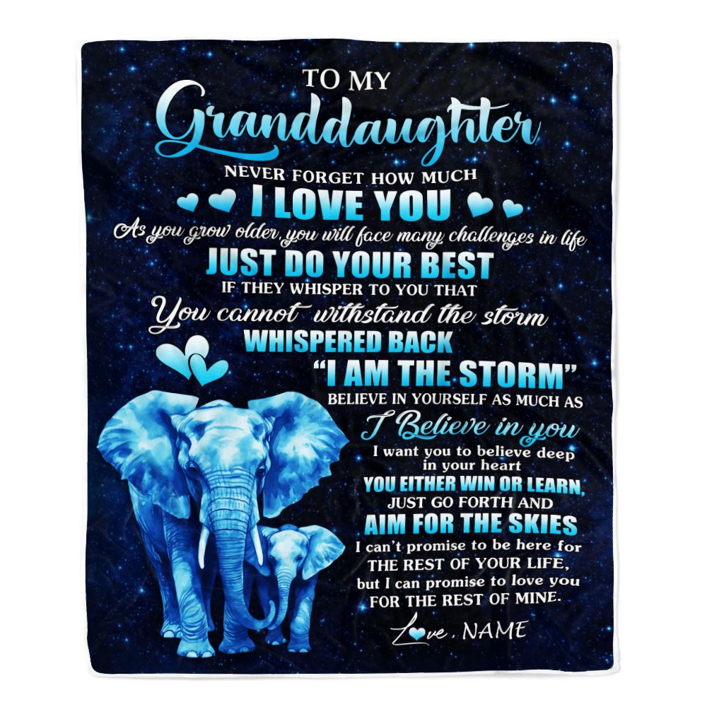 Personalized To My Granddaughter Blanket From Grandma Gigi Elephant Never Forget I Love You Granddaughter Birthday Gifts Christmas Customized Fleece Blanket | siriusteestore