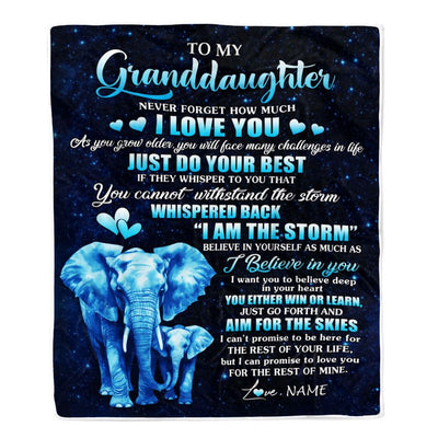 Personalized To My Granddaughter Blanket From Grandma Gigi Elephant Never Forget I Love You Granddaughter Birthday Gifts Christmas Customized Fleece Blanket | siriusteestore