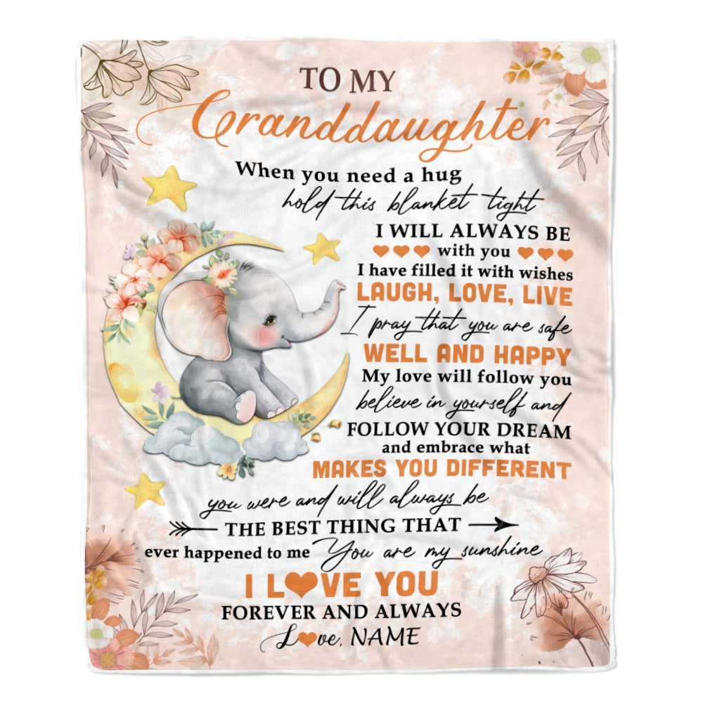Personalized To My Granddaughter Blanket From Grandma Gigi Flower Elephant Moon Granddaughter Birthday Christmas Customized Bed Fleece Throw Blanket | siriusteestore