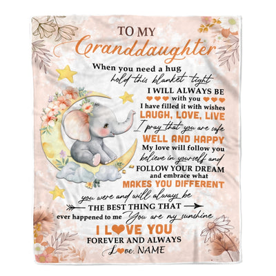 Personalized To My Granddaughter Blanket From Grandma Gigi Flower Elephant Moon Granddaughter Birthday Christmas Customized Bed Fleece Throw Blanket | siriusteestore