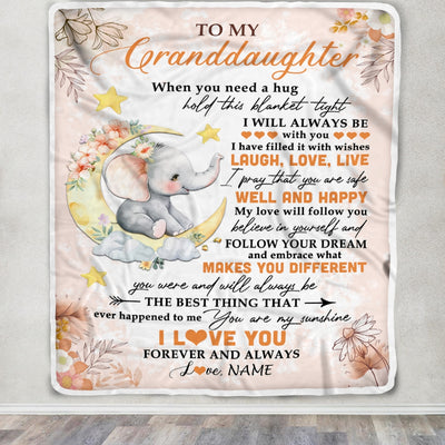 Personalized To My Granddaughter Blanket From Grandma Gigi Flower Elephant Moon Granddaughter Birthday Christmas Customized Bed Fleece Throw Blanket | siriusteestore