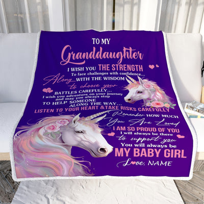 Personalized To My Granddaughter Blanket From Grandma Gigi I Wish You The Strength Unicorn Granddaughter Birthday Christmas Customized Fleece Throw Blanket | siriusteestore