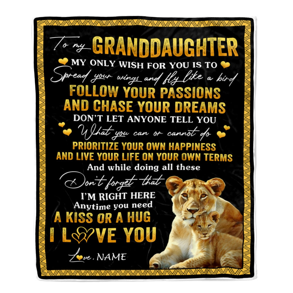 Personalized To My Granddaughter Blanket From Grandma Gigi Lion My Only Wish For You Granddaughter Birthday Christmas Customized Bed Fleece Throw Blanket | siriusteestore
