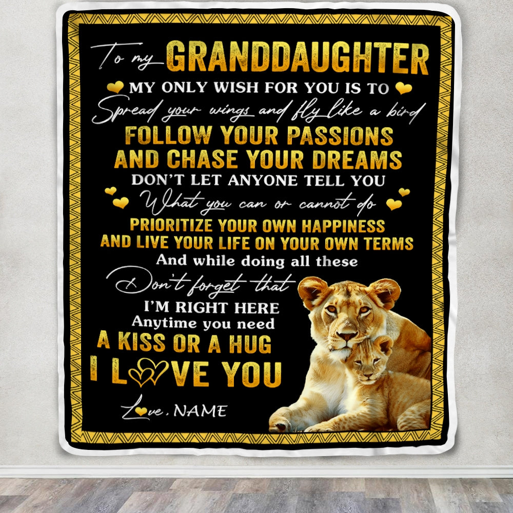 Personalized To My Granddaughter Blanket From Grandma Gigi Lion My Only Wish For You Granddaughter Birthday Christmas Customized Bed Fleece Throw Blanket | siriusteestore