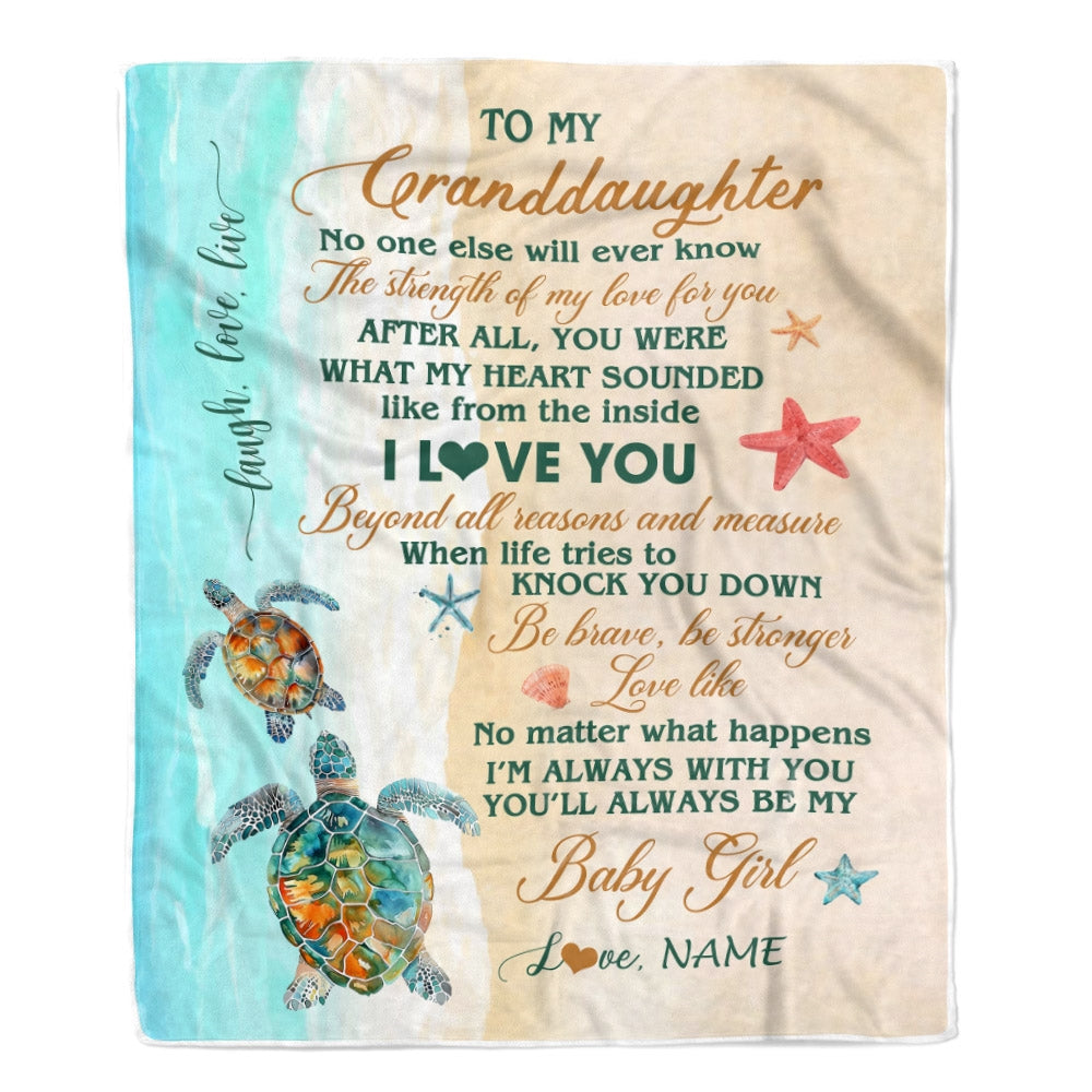 Personalized To My Granddaughter Blanket From Grandma Gigi Turtle Laugh Love Live I Love You Granddaughter Birthday Christmas Customized Fleece Throw Blanket | siriusteestore