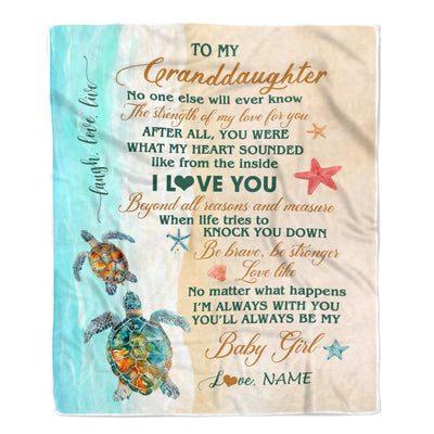 Personalized To My Granddaughter Blanket From Grandma Gigi Turtle Laugh Love Live I Love You Granddaughter Birthday Christmas Customized Fleece Throw Blanket | siriusteestore