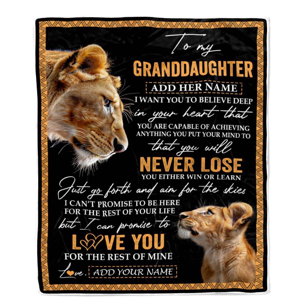 Personalized To My Granddaughter Blanket From Grandma Gigi You Will Never Lose Lion Granddaughter Birthday Gifts Christmas Customized Fleece Throw Blanket | siriusteestore