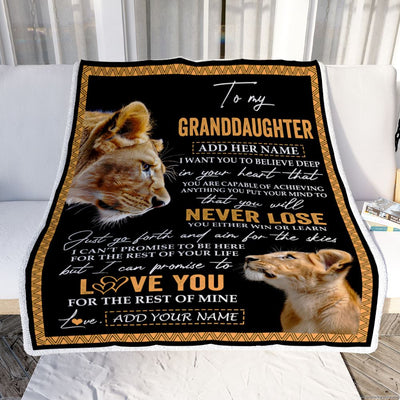 Personalized To My Granddaughter Blanket From Grandma Gigi You Will Never Lose Lion Granddaughter Birthday Gifts Christmas Customized Fleece Throw Blanket | siriusteestore
