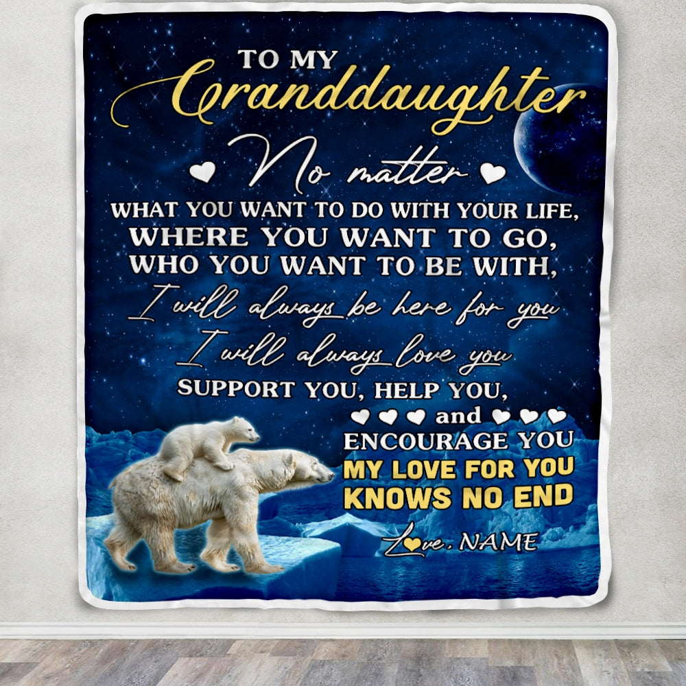 Personalized To My Granddaughter Blanket From Grandma Grammy Polar Bear I Will Always Love You Granddaughter Birthday Christmas Customized Bed Fleece Blanket | siriusteestore