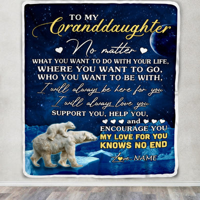 Personalized To My Granddaughter Blanket From Grandma Grammy Polar Bear I Will Always Love You Granddaughter Birthday Christmas Customized Bed Fleece Blanket | siriusteestore