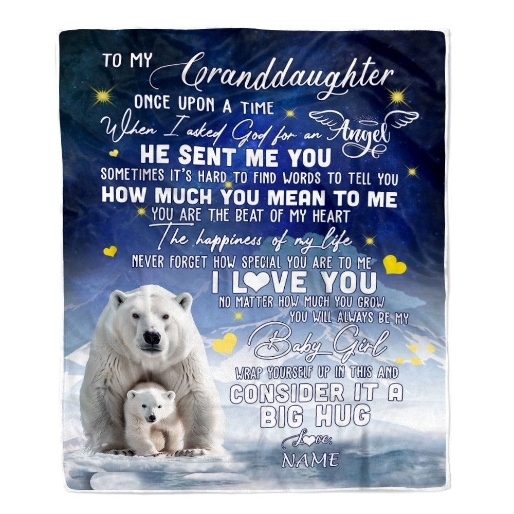 Personalized To My Granddaughter Blanket From Grandma Grammy Polar Bear Never Forget I Love You Granddaughter Birthday Christmas Customized Bed Fleece Blanket | siriusteestore