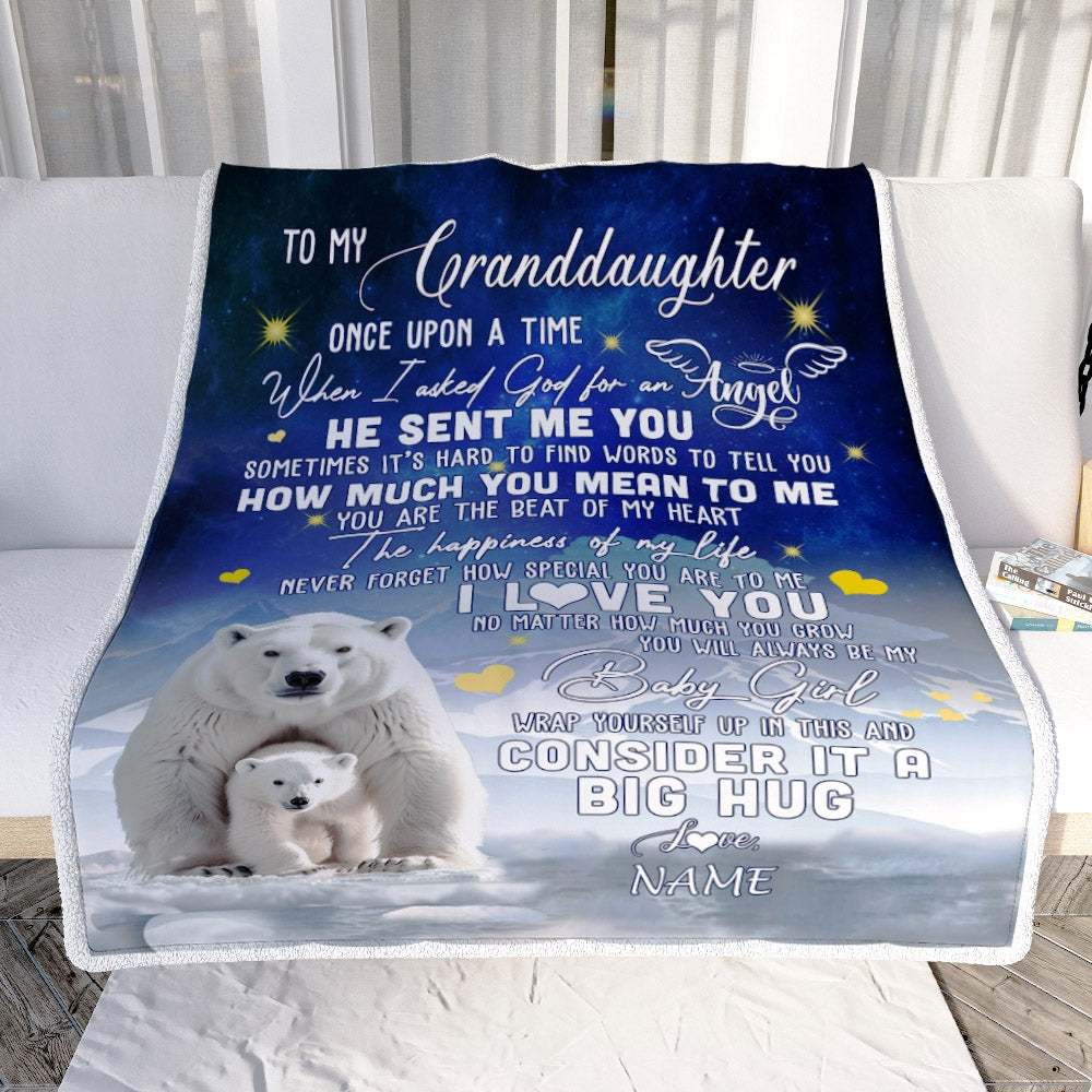 Personalized To My Granddaughter Blanket From Grandma Grammy Polar Bear Never Forget I Love You Granddaughter Birthday Christmas Customized Bed Fleece Blanket | siriusteestore