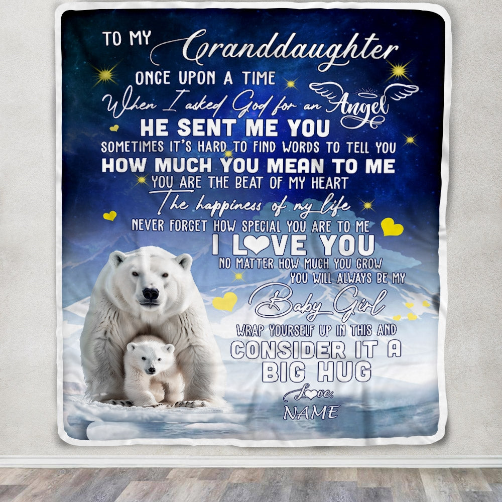 Personalized To My Granddaughter Blanket From Grandma Grammy Polar Bear Never Forget I Love You Granddaughter Birthday Christmas Customized Bed Fleece Blanket | siriusteestore