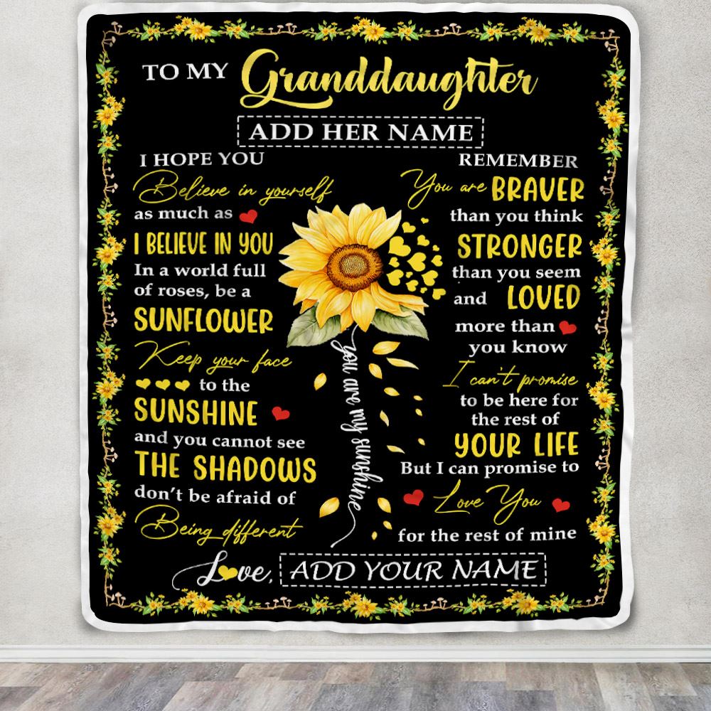 Personalized To My Granddaughter Blanket From Grandma Grandpa Be A Sunflower Granddaughter Birthday Gifts Graduation Christmas Fleece Throw Blanket | siriusteestore