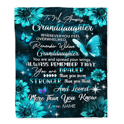 Personalized To My Granddaughter Blanket From Grandma Grandpa Butterfly You Are Braver Than You Seem  Birthday Graduation Christmas Customized Fleece Blanket | siriusteestore