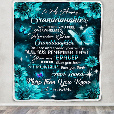 Personalized To My Granddaughter Blanket From Grandma Grandpa Butterfly You Are Braver Than You Seem  Birthday Graduation Christmas Customized Fleece Blanket | siriusteestore