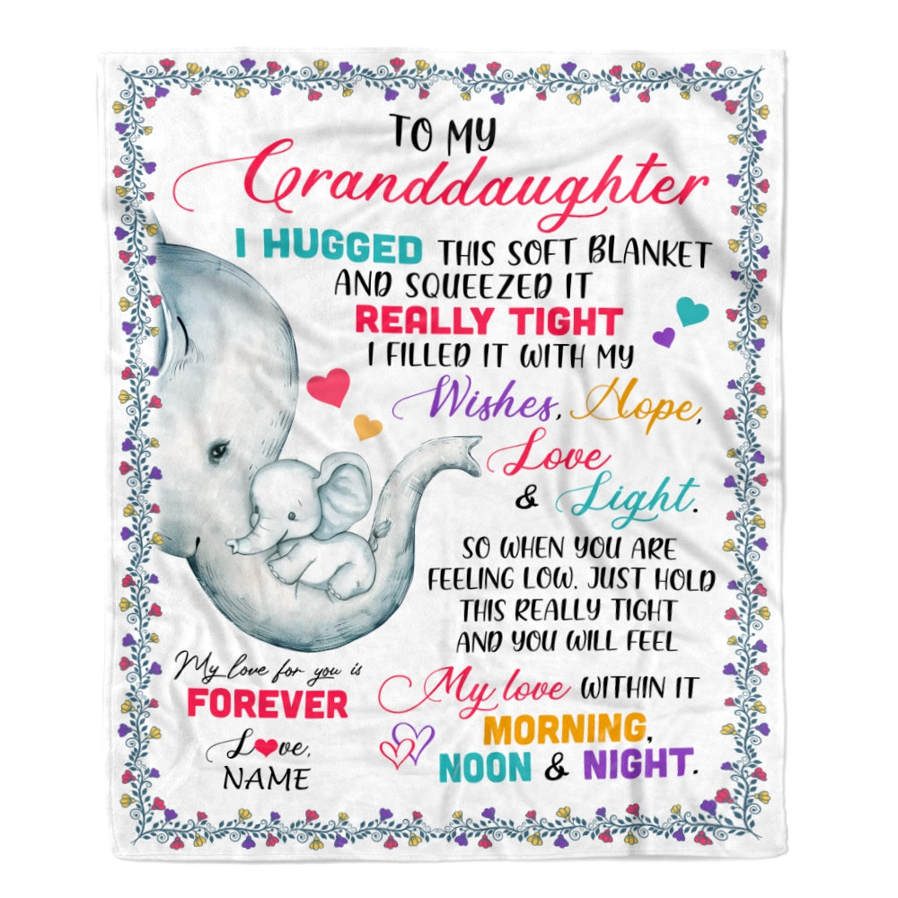 Personalized To My Granddaughter Blanket From Grandma Grandpa Elephant I Huggest This Soft Blanket Granddaughter Birthday Christmas Customized Fleece Blanket | siriusteestore