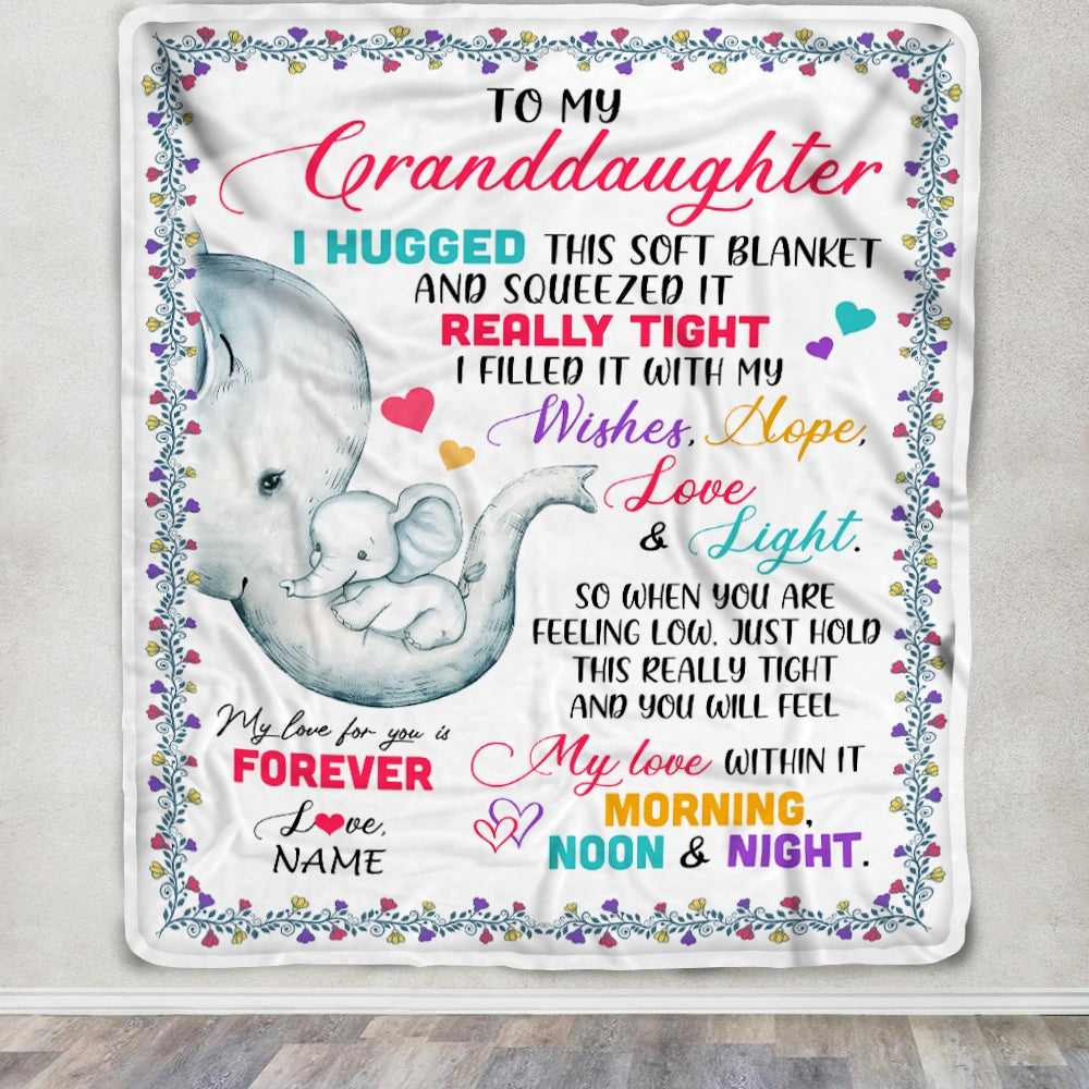Personalized To My Granddaughter Blanket From Grandma Grandpa Elephant I Huggest This Soft Blanket Granddaughter Birthday Christmas Customized Fleece Blanket | siriusteestore