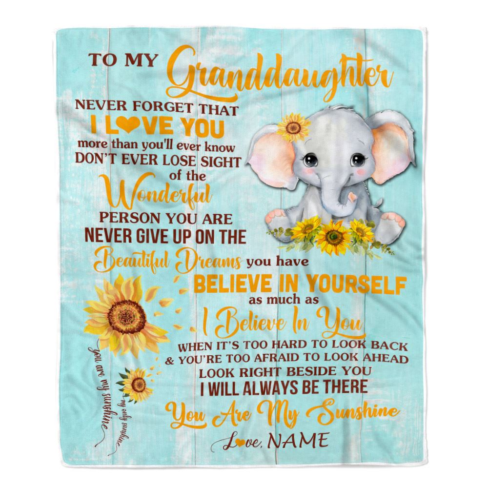 Personalized To My Granddaughter Blanket From Grandma Grandpa Nana Elephant Sunflower Never Forget I Love You Birthday Christmas Customized Fleece Blanket | siriusteestore