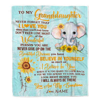Personalized To My Granddaughter Blanket From Grandma Grandpa Nana Elephant Sunflower Never Forget I Love You Birthday Christmas Customized Fleece Blanket | siriusteestore