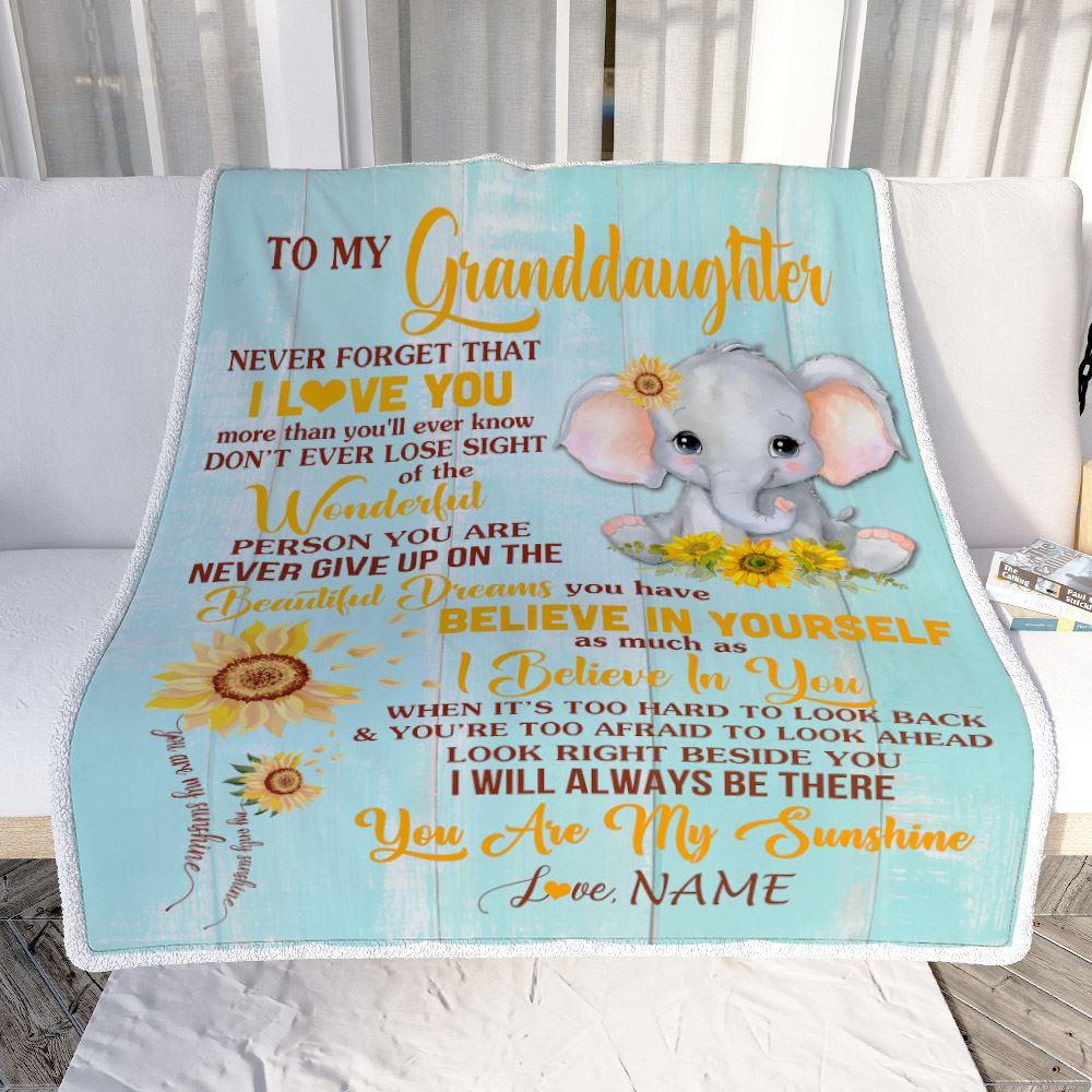 Personalized To My Granddaughter Blanket From Grandma Grandpa Nana Elephant Sunflower Never Forget I Love You Birthday Christmas Customized Fleece Blanket | siriusteestore