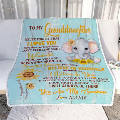 Personalized To My Granddaughter Blanket From Grandma Grandpa Nana Elephant Sunflower Never Forget I Love You Birthday Christmas Customized Fleece Blanket | siriusteestore