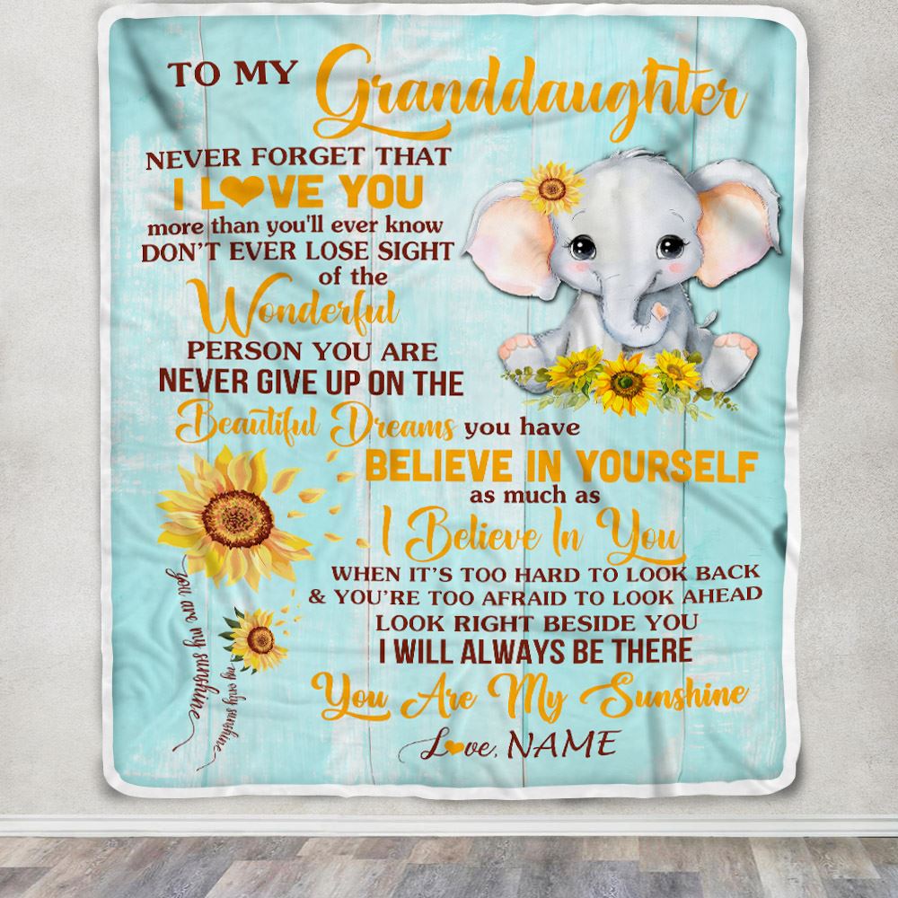 Personalized To My Granddaughter Blanket From Grandma Grandpa Nana Elephant Sunflower Never Forget I Love You Birthday Christmas Customized Fleece Blanket | siriusteestore