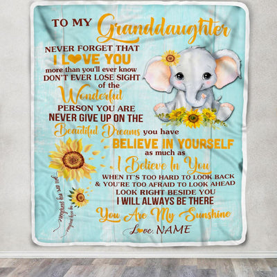 Personalized To My Granddaughter Blanket From Grandma Grandpa Nana Elephant Sunflower Never Forget I Love You Birthday Christmas Customized Fleece Blanket | siriusteestore