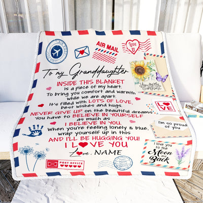 Personalized To My Granddaughter Blanket From Grandma Grandpa Nana You Are My Sunshine Air Mail Letter Birthday Christmas Customized Fleece Blanket | siriusteestore