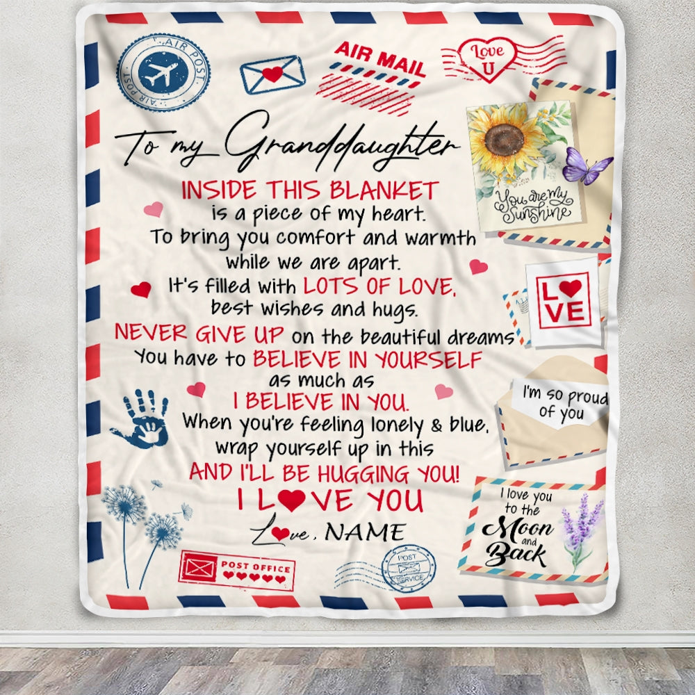 Personalized To My Granddaughter Blanket From Grandma Grandpa Nana You Are My Sunshine Air Mail Letter Birthday Christmas Customized Fleece Blanket | siriusteestore