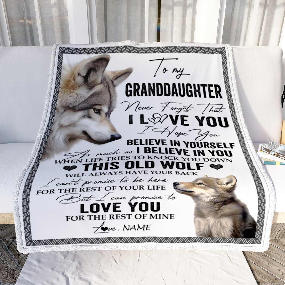 Personalized To My Granddaughter Blanket From Grandma Grandpa This Old Wolf Love You Granddaughter Birthday Graduation Christmas Customized Fleece Blanket | siriusteestore