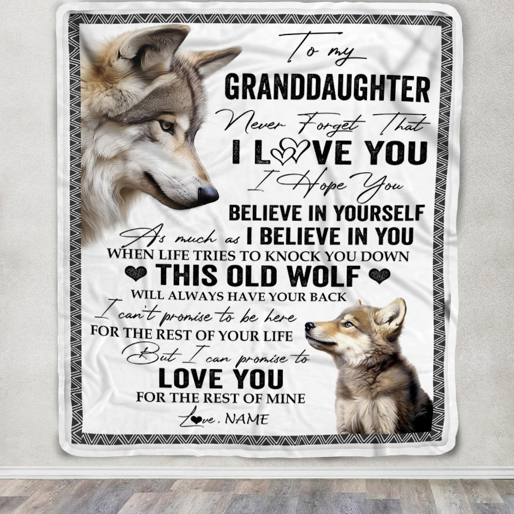 Personalized To My Granddaughter Blanket From Grandma Grandpa This Old Wolf Love You Granddaughter Birthday Graduation Christmas Customized Fleece Blanket | siriusteestore