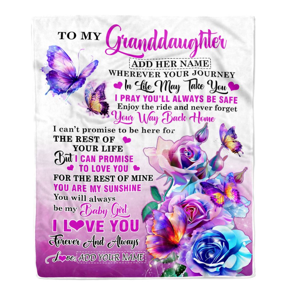 Personalized To My Granddaughter Blanket From Grandma Grandpa Wherever Your Journey In Life Butterfly Granddaughter Birthday Gifts Christmas Fleece Blanket | siriusteestore