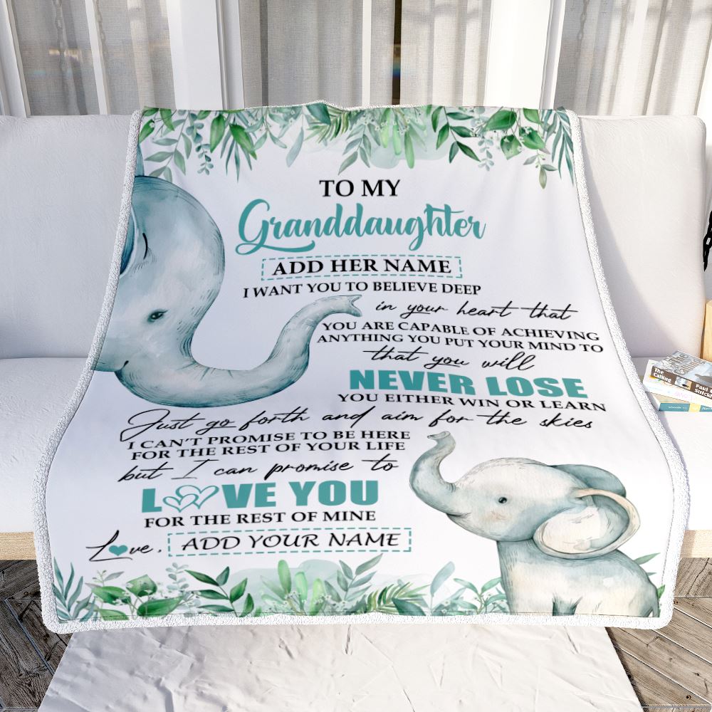 Personalized To My Granddaughter Blanket From Grandma Grandpa You Will Never Lose Elephant Granddaughter Birthday Gifts Christmas Customized Fleece Blanket | siriusteestore