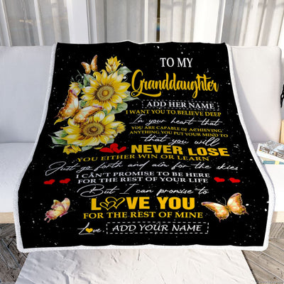 Personalized To My Granddaughter Blanket From Grandma Grandpa You Will Never Lose Sunflower Granddaughter Birthday Gifts Christmas Customized Fleece Blanket | siriusteestore