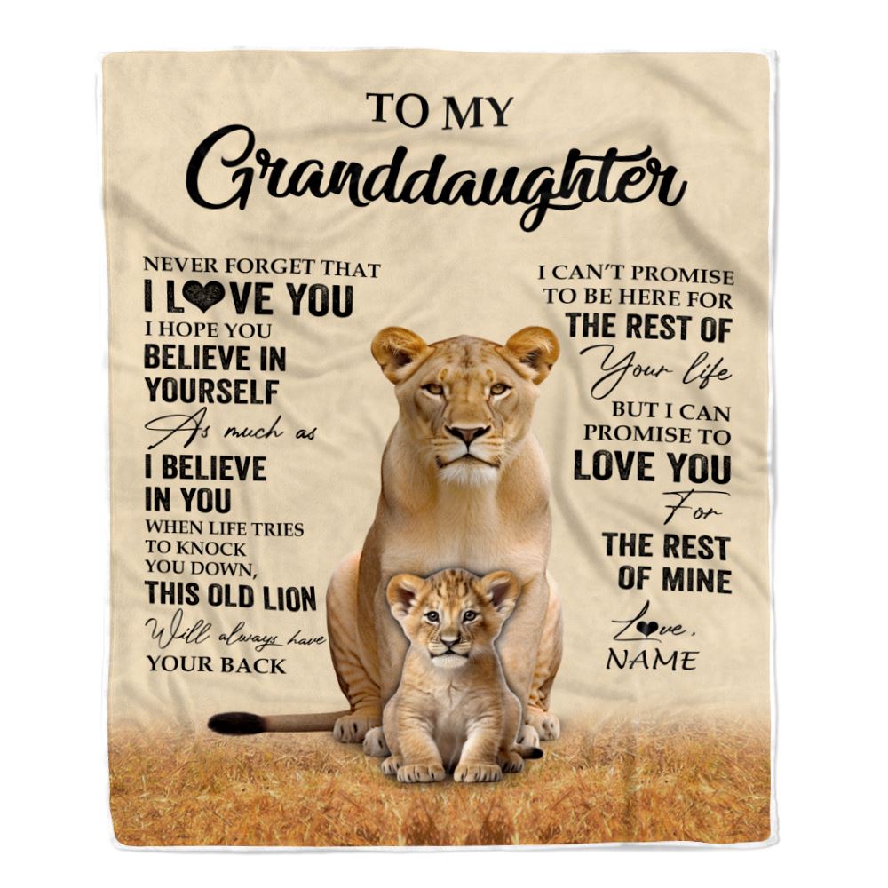 Personalized To My Granddaughter Blanket From Grandma Lion Never Forget That I Love You Granddaughter Birthday Gifts Christmas Customized Fleece Throw Blanket | siriusteestore