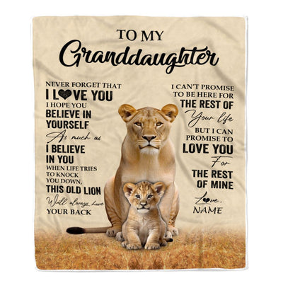 Personalized To My Granddaughter Blanket From Grandma Lion Never Forget That I Love You Granddaughter Birthday Gifts Christmas Customized Fleece Throw Blanket | siriusteestore